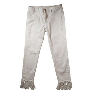 Blank NYC White Fringe Hem Skinny Jeans Womens 30 Boho Stretch Denim